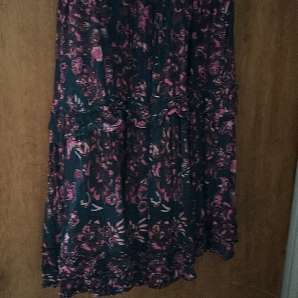 Ulla Johnson autumn fawn abstract Floral tiered ruffle Black and Pink Dress - Picture 6 of 7